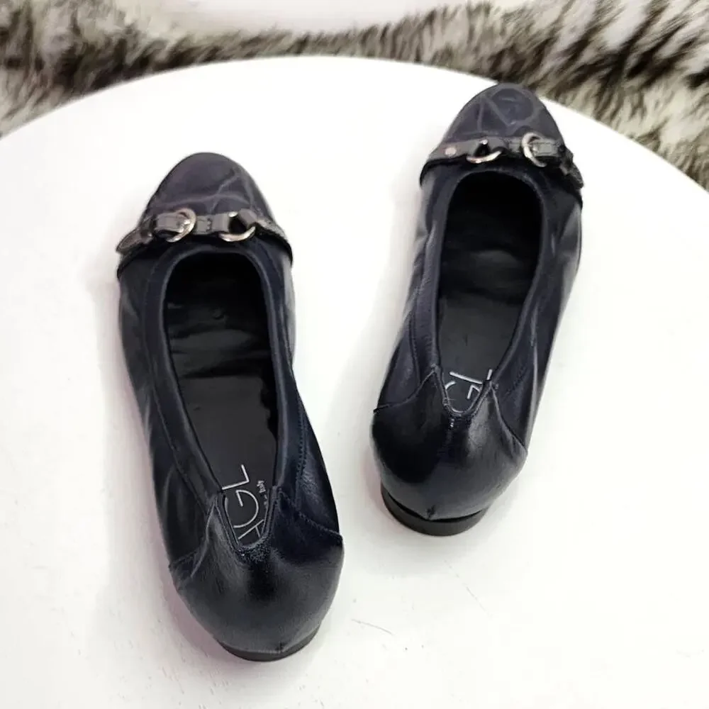 AGL Monika Cap Toe Ballet Flat in Carbon Night Coal Navy Croc Embossed Flats